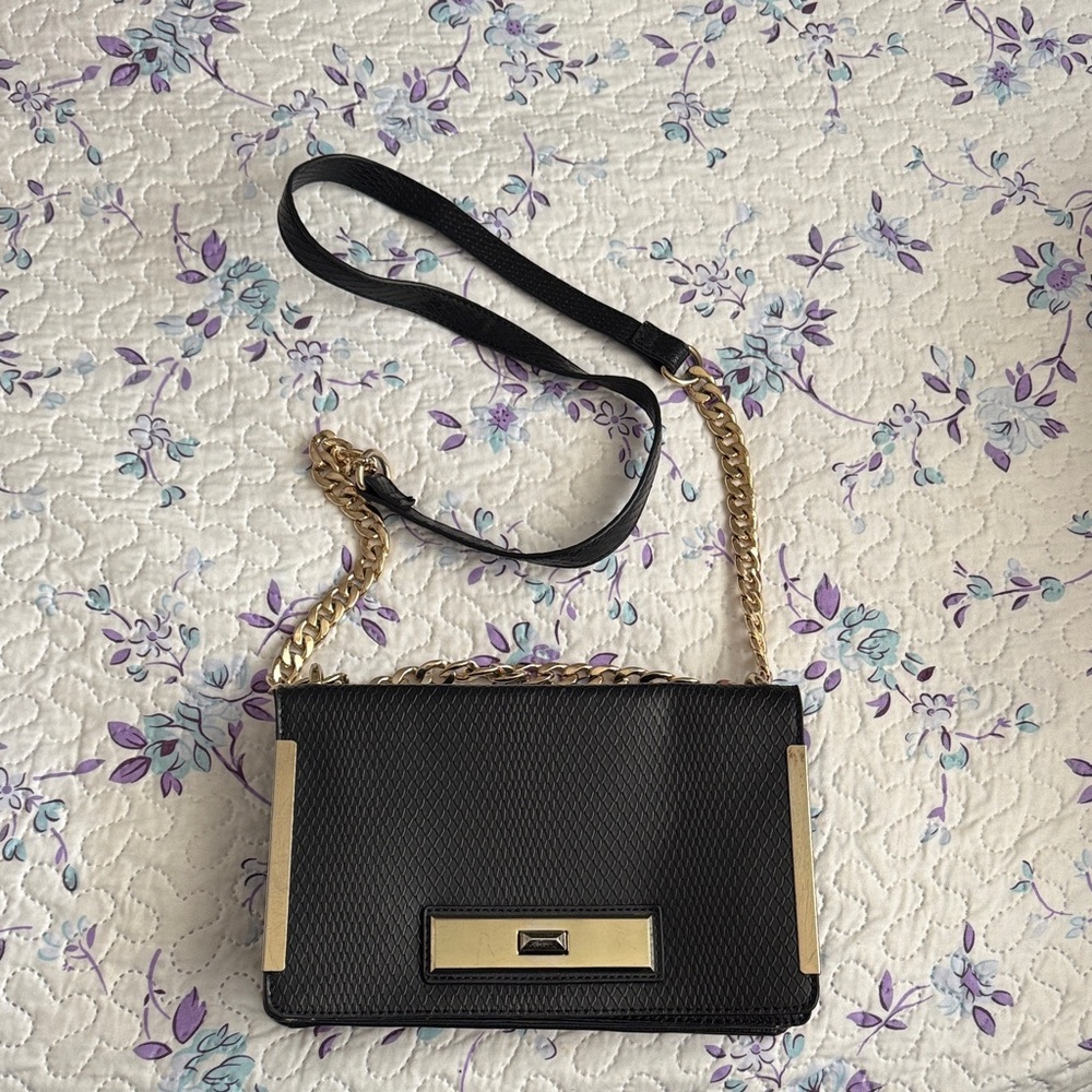 Aldo Black Crossbody Bag with Gold Chain